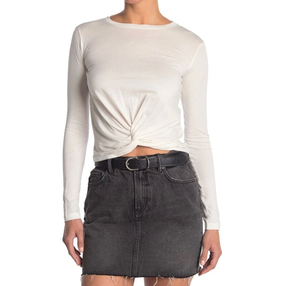 All Saints Carme Long Sleeve Twist Crop T-shirt In Vintage White